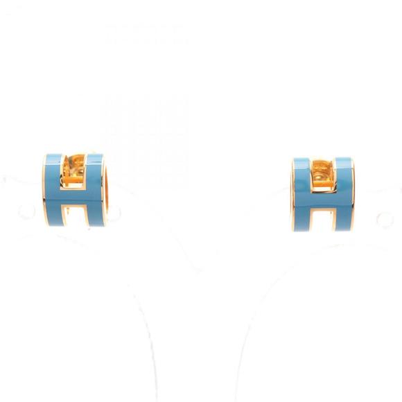 Hermes Hermès Mini Pop Ash Earrings, Gold-Plated, Women's, Blue and Gold - Picture 1 of 4